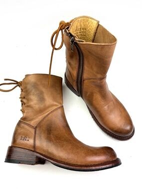 New Bed Stu Cheshire Brown Burnished Leather Lace Up Zipper Boots Size 6.5